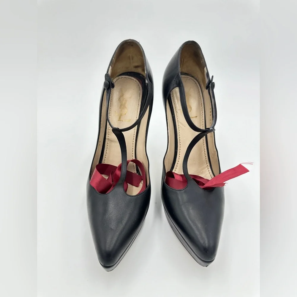 YSL Mary‎ Jane Pumps Black Leather 40 US 10 Yves Saint Laurent Heels Rive Gauche